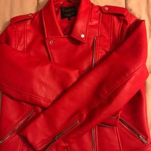 Zara Red Faux Leather Jacket